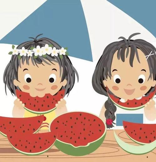 动漫头像小孩吃瓜视频素材,动漫头像下的童年美味时光